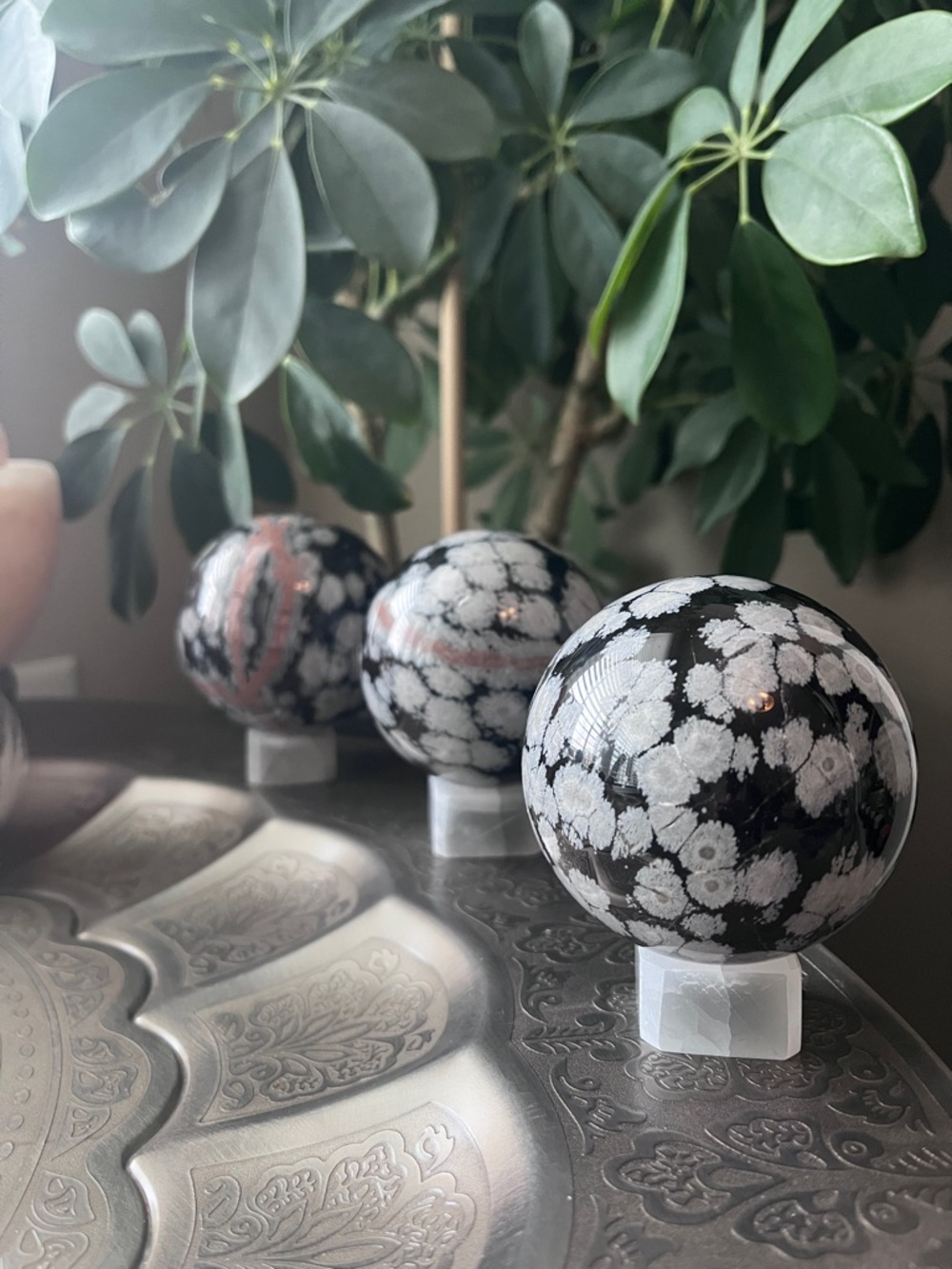 Snowflake obsidian sphere Large
